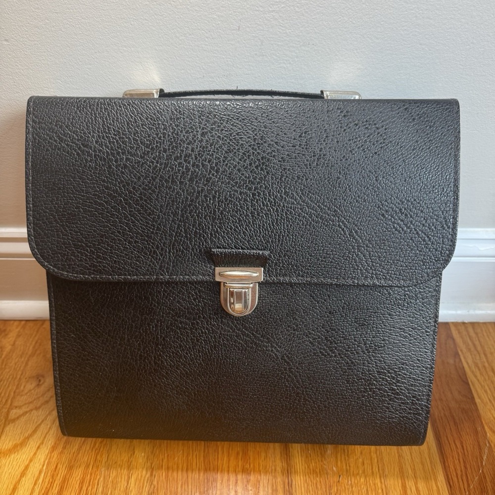 Vintage Black Faux Leather Briefcase Document File Case‎ Locking Hard Shell
